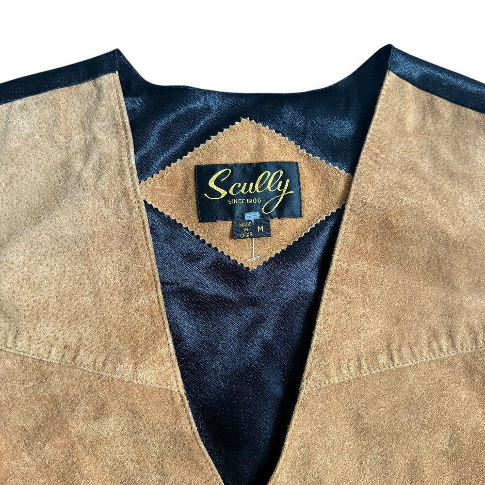 Vintage Scully Vest Men's Medium Brown Tan Suede Leather Snap Satin Back - Picture 2 of 8